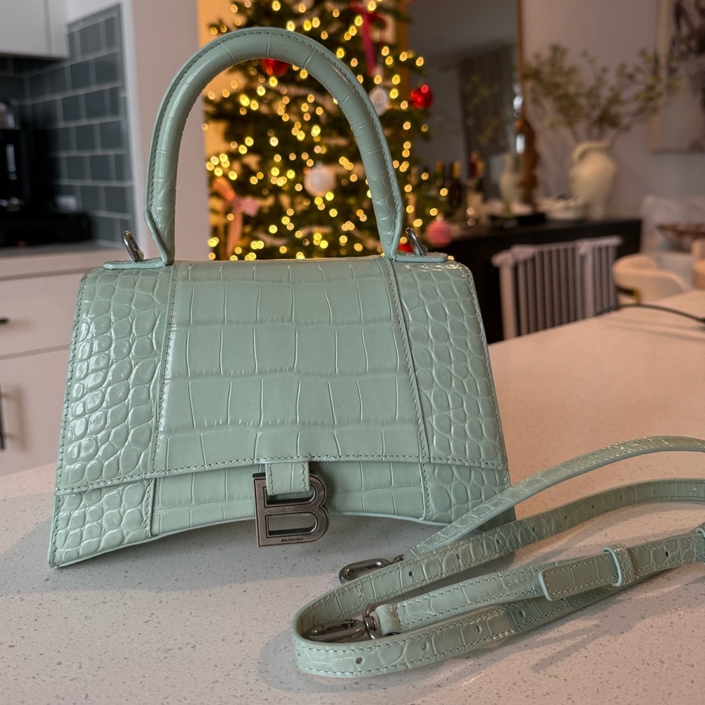 Balenciaga Hourglass Small | Light Green Croc Leather